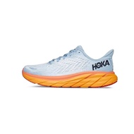 Hot sale Hoka one one Clifton 8 Shock Absorption Sneakers White grey blue