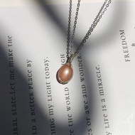 純銀橙色月光石吊墜 弧麵粉月光石項鏈 日光石吊墜純銀項鍊