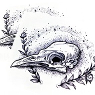 手繪刺青紋身貼紙動物髑髏生命死亡神秘黑暗烏鴉麻雀鳥頭骨骷髏骨