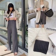 ONE - 百褶高腰顯瘦雪紡休閑褲闊腿褲【深灰長褲送短褲】【均碼】#F078030079