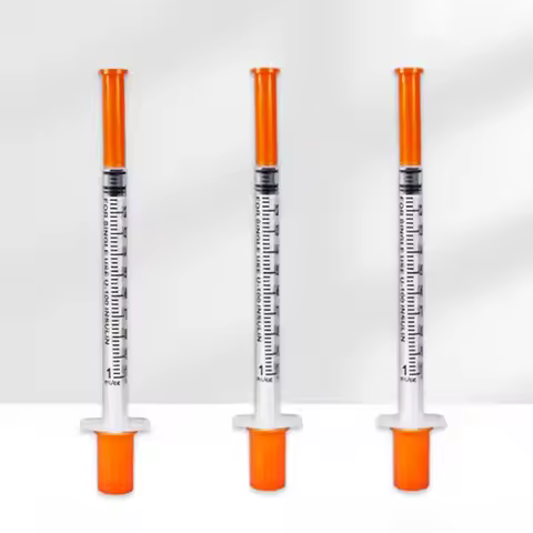 10pcs 1ml Disposable Plastic Veterinary Syringe Orange Cap Sterile Insulin Syringe With Needles For 