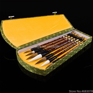 }{“+ 7Pcs/Lot Chinese Calligraphy Brush Pen Set Weasel Hair/Woolen Hair Writing Brush Medium Regular Script Brush Gift Box Set