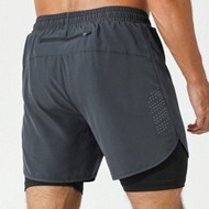 Manfinity Fitness Boyfriend Style Men Drawstring Waist 2 In 1 Sports Stretchy Shorts With Phone Pock