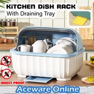 DISH RACK WITH LID Dish Drainer With Cover Kitchen Dishes Rack Dishware Storage Dish Drainer Rack RAK PINGGAN