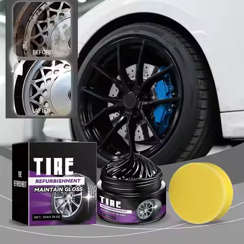 50g Car Tire Coating Wax Shiny Black Restore Tire Gloss Durable Anti-Aging Gloss Enhancer With Spong