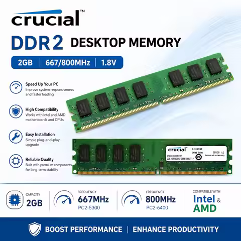 Crucial Desktop PC Memory RAM DDR2 2GB 4GB KIT 2x2GB 667MHz 800MHz Memory UDIMM PC2-5300 PC2-6400 1.