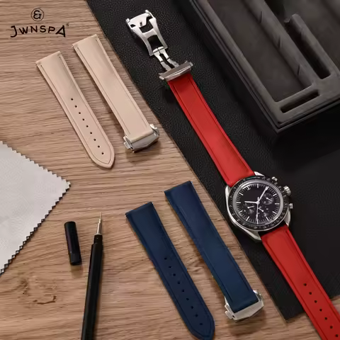JWNSPA 20mm 21mm 22mm Soft FKM Rubber Watch Strap Perfect Fit Cartier Santos Omega Panerai Sekio Fla