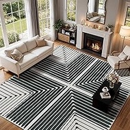 Abstract Line Art Rug 9x12 - Contemporary Geometric Design, Stain Resistant Non-Slip Washable Area R