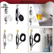[SONONIA] Rope Pulley Robust Heavy-duty Lifting Pulley with 2 Hooks Rotating Wheel Pulley System Ste