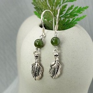 耳環 和田玉 碧玉 羽毛造形 925銀飾 (無耳洞可改耳夾式)