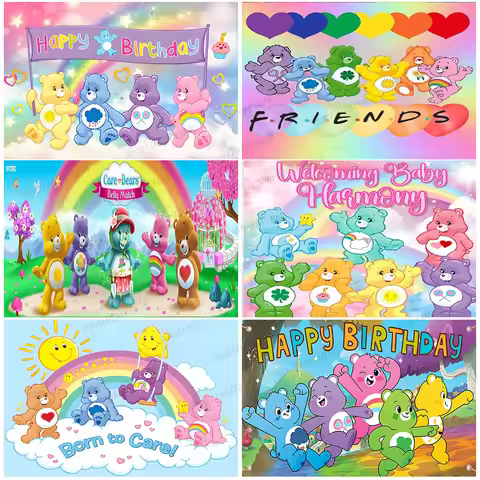 Care Bear Friend Birthday Backdrop Kids Baby Party Background Room Photo Studio Cartoon Bear Rainbow