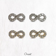 Tiny infinity 14k earrings. (ต่างหูแบบติดหู งานชุบทองคำขาว เพชร CZ)