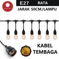 Fitting Lampu Gantung Outdoor 10 Meter 20 Fiting / Waterproof / 10 Meter 10 Fitting LAMPU GANTUNG CAFE 20 M / 10 M dekorasi/Kabel Fitting Outdor/Lampu Hias Cafe