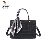 กระเป๋าถือหนังแท้ Tucano กระเป๋าสะพายไหล่แบบลำลองสำหรับผู้หญิง ทรงสี่เหลี่ยม สไตล์วินเทจ ปิดด้วยซิป