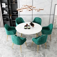 ST- Household Nordic Style Marble Set Dining Table and Chair Assemblage Zone Disc Hotel Light Luxury round Hot Pot Table
