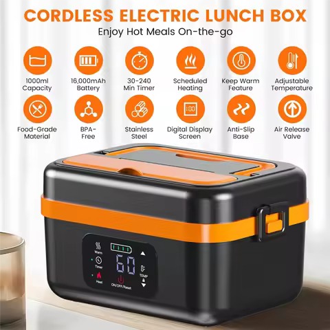 A76G-Cordless Electric Lunch Box,Rechargeable Self-Heating Food Warmer With 16000Mah Battery,For Wor