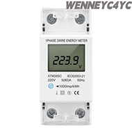 WENNEYC4YC Electric Meter, Single Phase DIN Rail Mount KWh Meter, Precise Digital Display 5-80A 220V