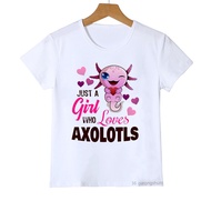 Cute Axolotl hugging hearts-kids T-Shirt Summer Kids Short Sleeve Fashion Trend Boys T Shirt Cute Gi
