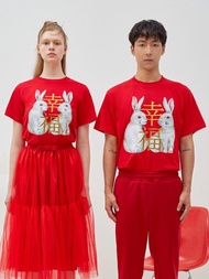 iCONIC RED SUPER RABBIT COUPLE T-SHIRT NO.1 #7146 เสื้อยืด สีแดง ลายกระต่ายคู่ แบบ1 เสื้อตรุษจีน เสื