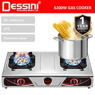 DESSINI ITALY Auto Ignition Gas Cooker Propane LPG Hob 2 Burner Cooktop Tabletop Stainless Steel Sto