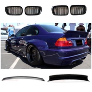 3 SERIES E46 FIT M3 DUCKTAIL WING SPOILER DOUBLE SLAT FRONT KIDNEY GRILL 316i 318i 320i CAR ACCESSOR