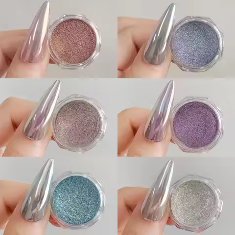 6 Colors/Set Aurora Mirror Nail Powder Silk Moonlight Magic-Mirror Chrome Powder Aurora Pearlescent 