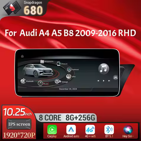 10.25 inch Right Hand Drive Android 14 For Audi A4 A5 B8 2009-2016 Car Radio Wireless BT Carplay Qua