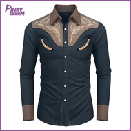 Yoewre Slim Fit Shirt Men Long Sleeve Slim Fit Shirt Mens Ethnic Style Print Cardigan Spring/fall Vi