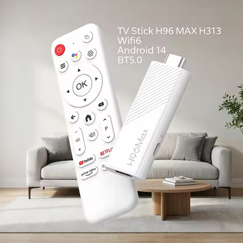 Smart TV Stick H96 MAX H313 Wifi6 Android 14 BT5.0 Quad Core Home Media Player Voice Assistant TV St