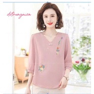 Elegant floral embroidered half-sleeved middle-aged shirt - high quality chiffon CODE AQC113