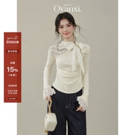 Lace Crochet Long-Sleeved Knitted T-Shirt Women's Autumn Bottoming Shirt Inner Top (043H1) K6UM