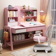Youth Study Desktop Set Desk Adjustable Writing Solid Wood Lift Pink Girl Table Chair Bedroom Childr