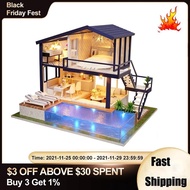 DIY 3D Wooden Dollhouse Mini House Furniture Apartment Doll Penthouse Furniture Swimming Pool Girl k