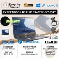 LAPTOP ASUS B3402FE-EC5851T - EXPERTBOOK B3 FLIP - FREE TAS - WARANTY - WINDOWS 10 - 14 INCH TOUCHSCREEN - WIFI 6 - 512 GB SSD - RAM 8 GB - CORE I5-1135G7