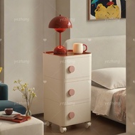 (Free Shipping)Movable Narrow Storage Cabinet, Cream-colored Bedside Table, Narrow Bedroom Storage S