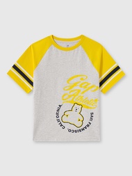 男童裝|Logo小熊印花圓領短袖T恤-黃灰撞色