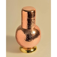 Copper Hammered 100% Pure Copper Surahi Design Bedroom Water Bottle with Inbuilt Glass (750ml +200ml)