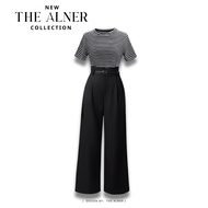 Thealner-AN602 (Black Striped Shirt Set Short Sleeves Long Pants + Belt)