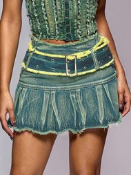 SHEIN BAE 洗綠色色調破舊迷你裙&amp;音樂節&amp;牛仔套裝&amp;牛仔裙