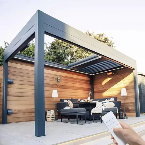 Outdoor Garden Backyard Aluminum Retractable Waterproof With Roof Canopy Pergola Pavilion Gazebo Gaz