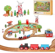 SainSmart Jr. Wooden Train Set for Toddler, 52pcs Train Toy with Wooden Train Track for 3-8 Year Old Boys and Girls Fits Brio, Thomas, Melissa and Doug