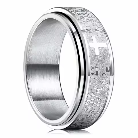 Stainless Steel Anxiety Rings For Men Women Christian Cross Religious Spinner Chain Rings Anti Stres