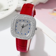 Fashion Diamond-studded Square Women's Number Roman Scale Gypsophila Watch Silver Case 61e19