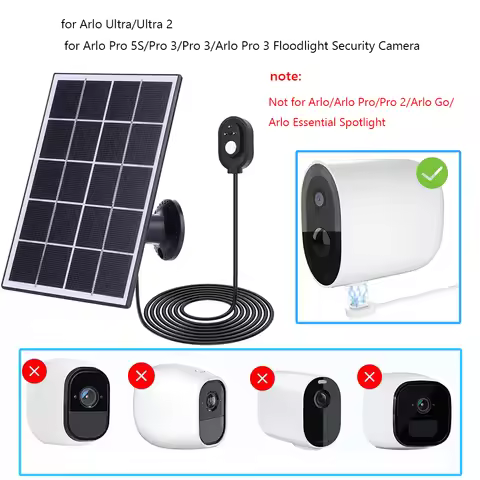 5V 10W Solar Panel Charger IP65 Waterproof Solar Charging Panel 360°Adjustable Wall Mount for Arlo U