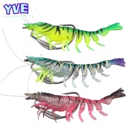 YVE TPE Shrimp Fishing Lures, 9.5cm Length 10g Weight Prawn Artificial Bait, Pre-rigged Hooks Soft T