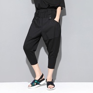 Big Eyes [Yamamoto Style Women's Clothing] 7-point Pants Trousers Summer Button Decoration Casual Pa