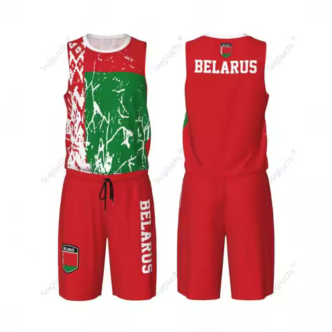 Belarus Flag Grain Men Basketball Set Shirt & Pants Sleeveless