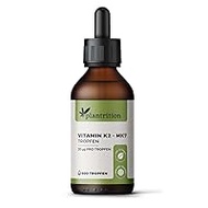Plantrition® Vitamin K2 Mk7 Vegan Drops (100 μg per serving) 600 Drops Vitamin K2 Oil Natural Menaquinon MK-7 99%, All-Trans K2Vital 1 Bottle, (20 ml)