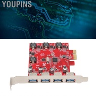 Youpins PCI Express to USB Expansion Card  4 Ports 3.0 Support Hot Swap PCIE X1 PCB 5Gbps Multi Syst