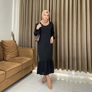 Siska midi dress bahan crinkle / Tali Pinggang / SIZE M L XL
